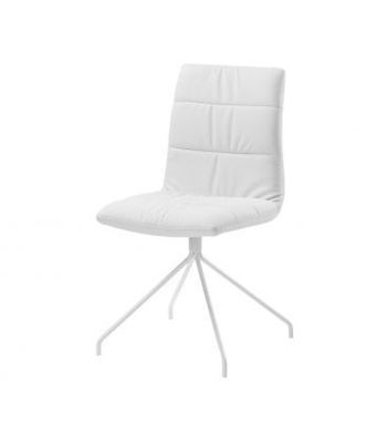 cadeira em couro sintético branco com costura. pés de aço pintado matt epóxi