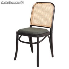 Cadeira estilo vintage fabricada en madeira de roble, assento estofado en tela