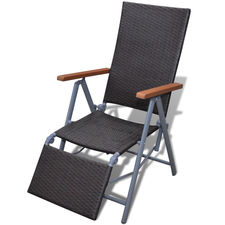 Cadeira jardim com apoio de pés e quadro de alumínio, vime, castanho