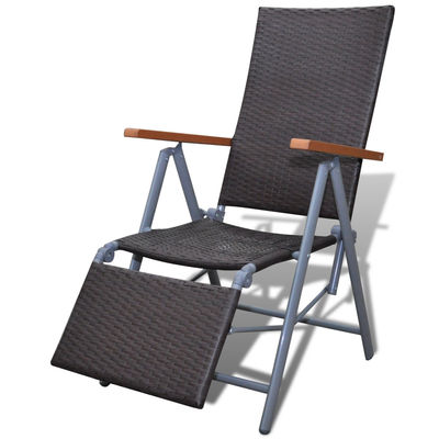Cadeira jardim com apoio de pés e quadro de alumínio, vime, castanho - Foto 3