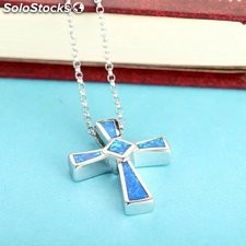 cadena dije colgante de cruz ópalo azul regalo de joyería