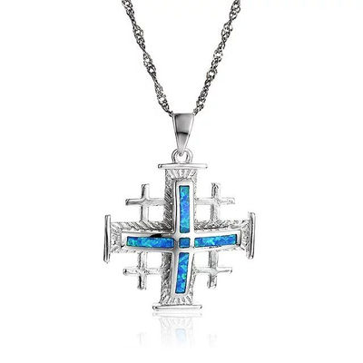 cadena dije de cruz ópalo azul de plata 925 regalo religioso - Foto 2