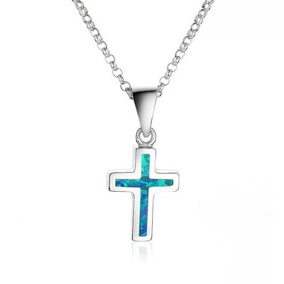 cadena dije de cruz ópalo azul en plata 925 joyería religiosa - Foto 2