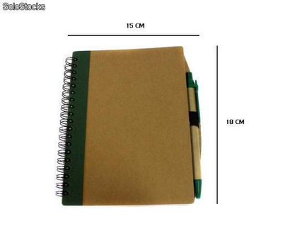 Caderno de papel reciclado com caneta 15 cm x 18 centímetros