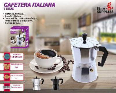 Cafetera Italiana Inducción 6 Tazas Café, Aluminio, Todo Tipo Cocinas,  Vitrocerámica, Gas, FAGOR, Plata, , Cupy