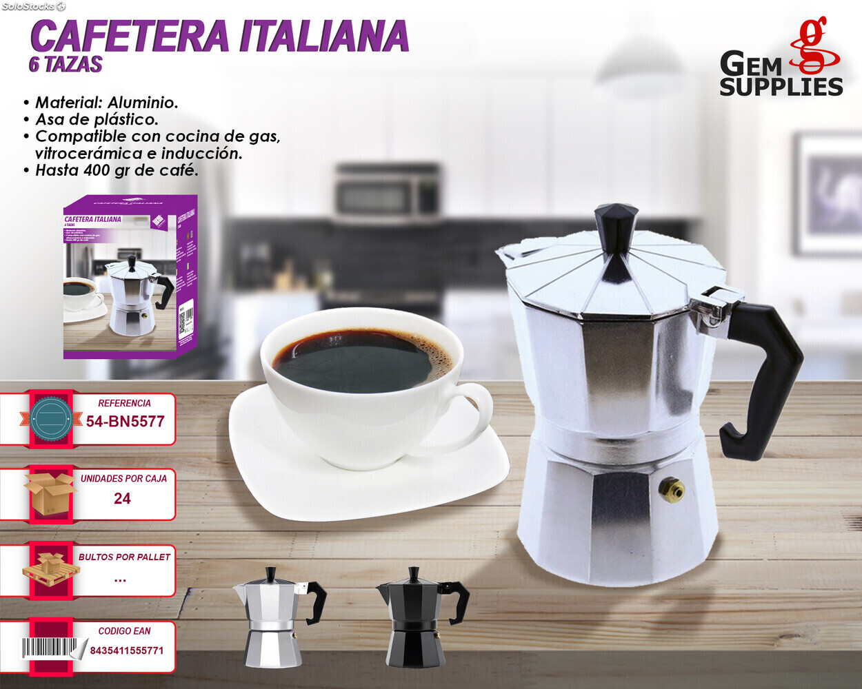 Cafetera italiana inducción 3, 6, 9 y 12 tazas – Gem Supplies S.L.