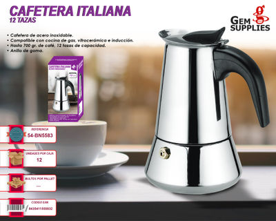 Cafetera Italiana Acero Inoxidable Inducción 12 Tazas