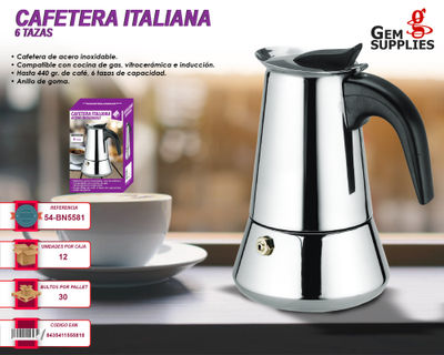 Cafetera Italiana de Acero Inoxidable Eterna, apto para todo tipo de  cocinas, MONIX, 6 tazas