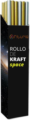 Caja Expositora con Rollos Kraft Tamaño 1mx3m Color Oro y Plata