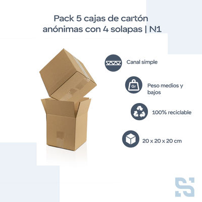 Cajas de cartón canal sencillo con 4 solapas, tamaño 200 x 200 x 200 mm - Foto 2