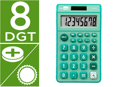 Calculadora liderpapel bolsillo xf13 8 digitos solar y pilas color verde