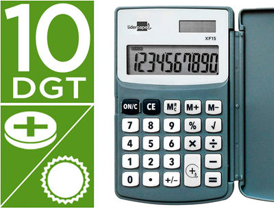Calculadora liderpapel bolsillo xf15 10 digitos con tapa solar y pilas color