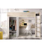 Cama alta juvenil Zero cama, escritorio y armario en alistonado natural-blanco,