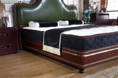 Cama americana cama tapizada en cuero genuino modelo TR908 verde - Foto 3
