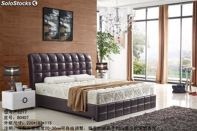 Cama de cuero real, cama tapizada en cuero genuino modelo C217