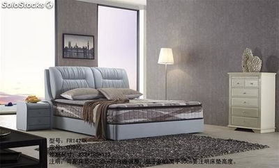Cama de cuero real, cama tapizada en cuero genuino modelo FR1424K