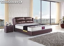 Cama de cuero real, cama tapizada en cuero genuino modelo M026