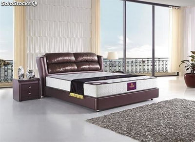 Cama de cuero real, cama tapizada en cuero genuino modelo M026