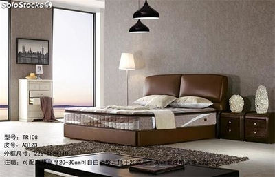 Cama de cuero real, cama tapizada en cuero genuino modelo TR108