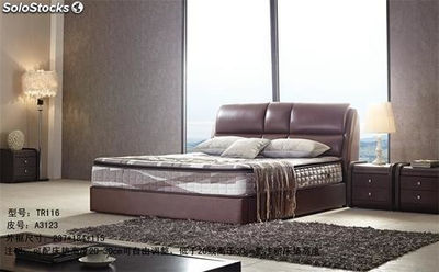 Cama de cuero real, cama tapizada en cuero genuino modelo TR116