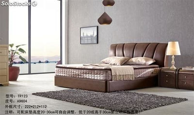 Cama de cuero real, cama tapizada en cuero genuino modelo TR123