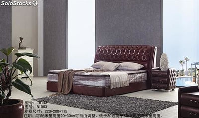 Cama de cuero real, cama tapizada en cuero genuino modelo TR143