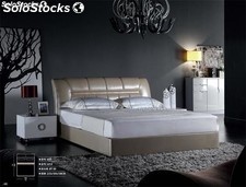 Cama de cuero real, cama tapizada en cuero genuino modelo V15
