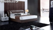 Cama de cuero real, cama tapizada en cuero genuino modelo V20B