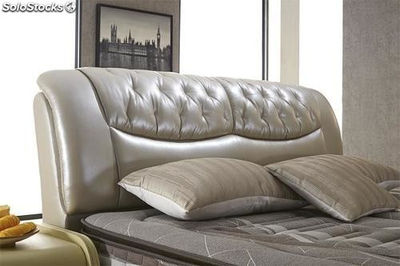 Cama de cuero real, cama tapizada en cuero genuino modelo V26
