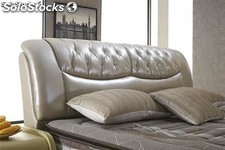 Cama de cuero real, cama tapizada en cuero genuino modelo V26