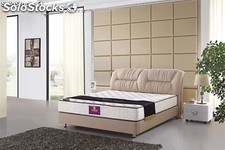 Cama de cuero real, cama tapizada en cuero genuino modelo V28