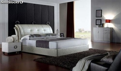 Cama de cuero real, cama tapizada en cuero genuino modelo V29