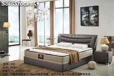 Cama de cuero real, cama tapizada en cuero genuino modelo V33