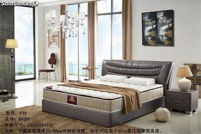 Cama de cuero real, cama tapizada en cuero genuino modelo V33