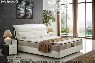 Cama de cuero real, cama tapizada en cuero genuino modelo V36