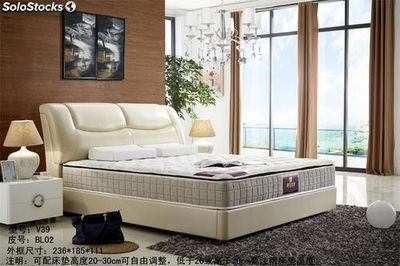 Cama de cuero real, cama tapizada en cuero genuino modelo V39