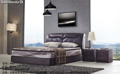 Cama de cuero real, cama tapizada en cuero genuino modelo V40