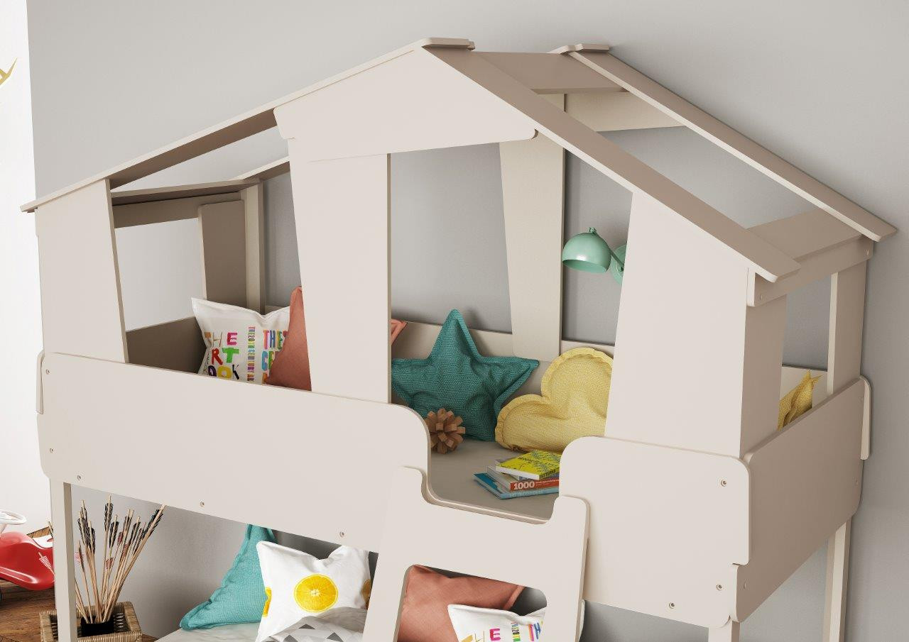 Cama infantil forma de casa para colchón 90x200 en madera marrón GIOIA