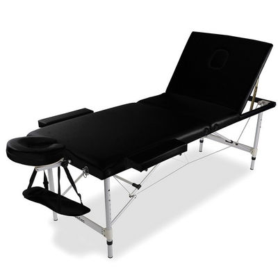 Camilla masaje plegable aluminio con 3 cuerpos de 180 x 65 cm. Color negra