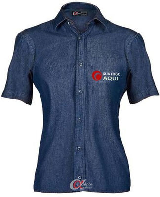 Camisa social para uniformes profissionais algodão, tricoline bordada