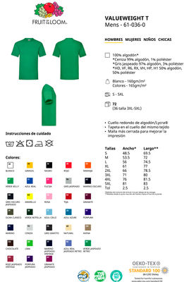 Camiseta promocional hombre Valueweight Fruit Of The Loom m/c color - Foto 2