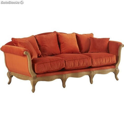 canapé baroque cérusé - colori: tissu orange et bois claire
