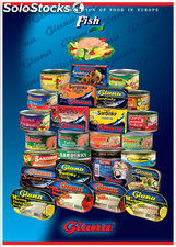 Canned fish, fruits, vegetables