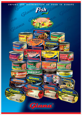 Canned fish, fruits, vegetables