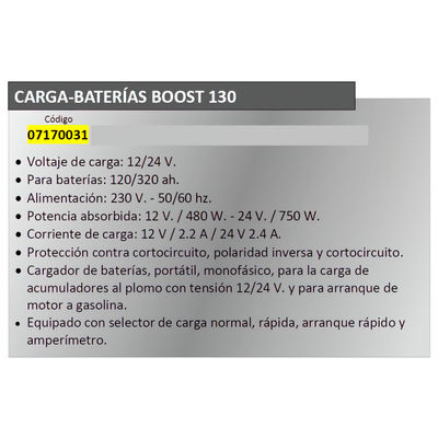 Cargabaterias Boost-130 Con Arrancador 12/24 V. 120-320 Amperios - Foto 2