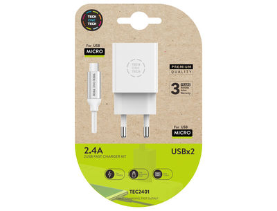 Cargador tech one tech 2.4 doble usb + cable braided nylon micro usb android - Foto 2