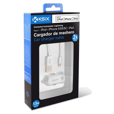 Caricabatterie USB per Auto + Cavo Lightning MFi KSIX Apple-compatible 2.4 A - Foto 2