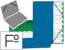 Carpeta clasificador tapa de plastico pardo folio -9 departamentos azul