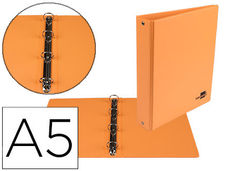 Carpeta de 4 anillas 25 mm redondas liderpapel A5 carton forrado pvc naranja