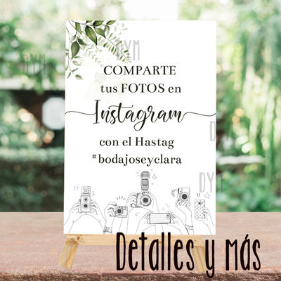 Cartel Instagram Personalizado línea &quot;forest&quot;. Carteles personalizados para boda